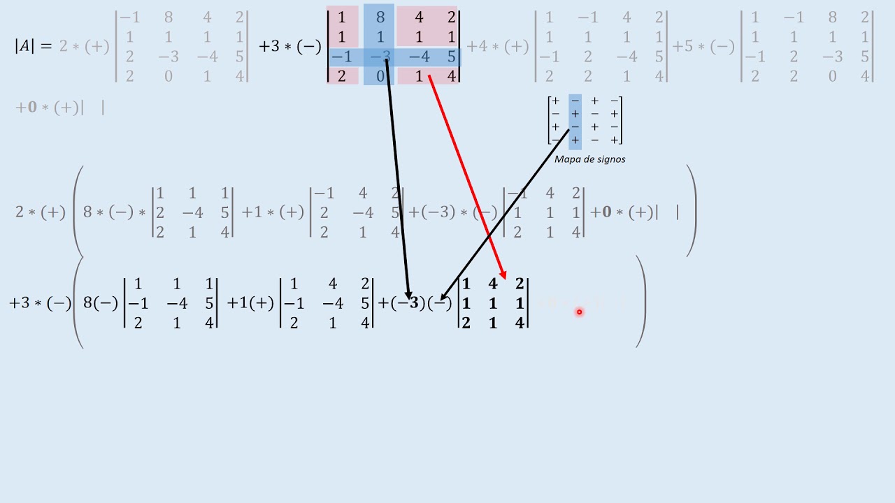 AL. ASESORÍA. Determinante de matriz de 5x5 con pocos ceros.