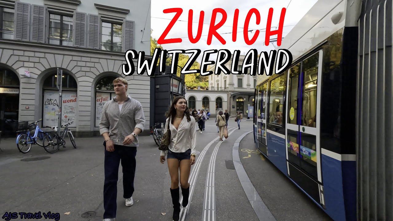 [4K] Zurich Switzerland Walking Tour, Bahnhofstrasse to Bellevue,Summer Walk & Sunset Lake Views