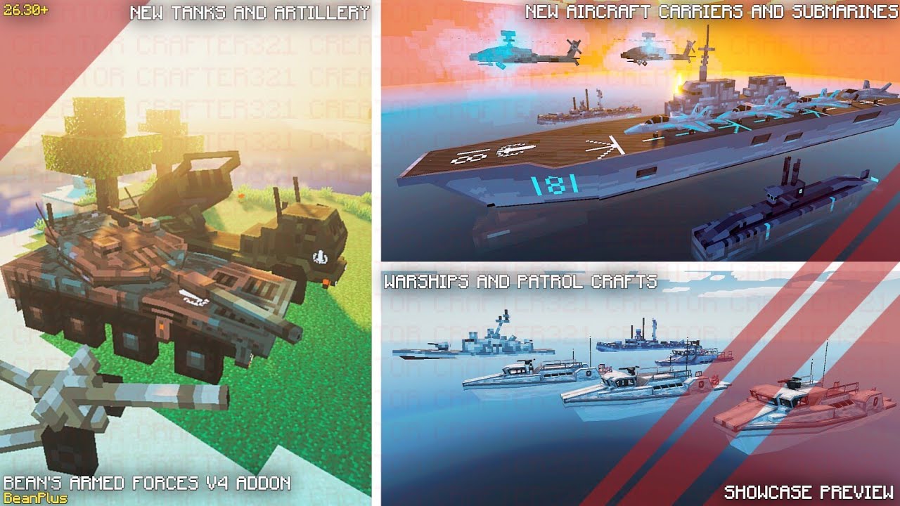 Bean's Armed Forces V4 Addon Naval Update Full Showcase | Minecraft PE 26.30+ | Creator Crafter321 