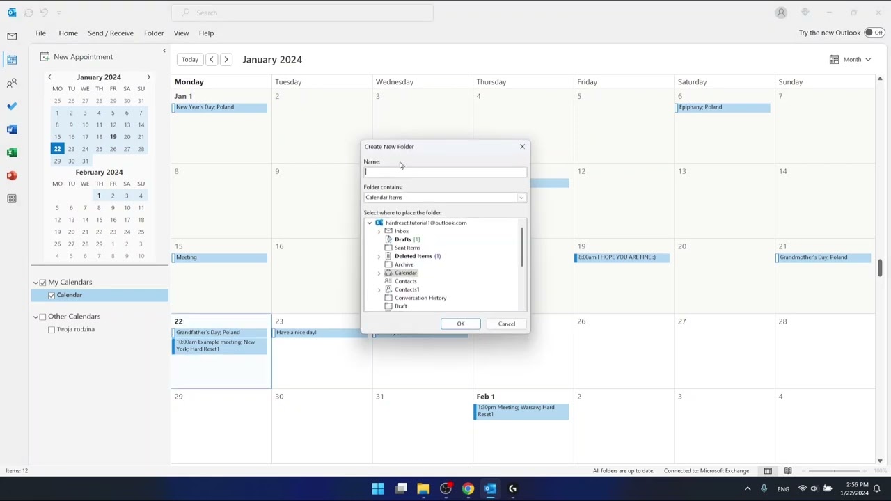 Как создать новый календарь в Outlook