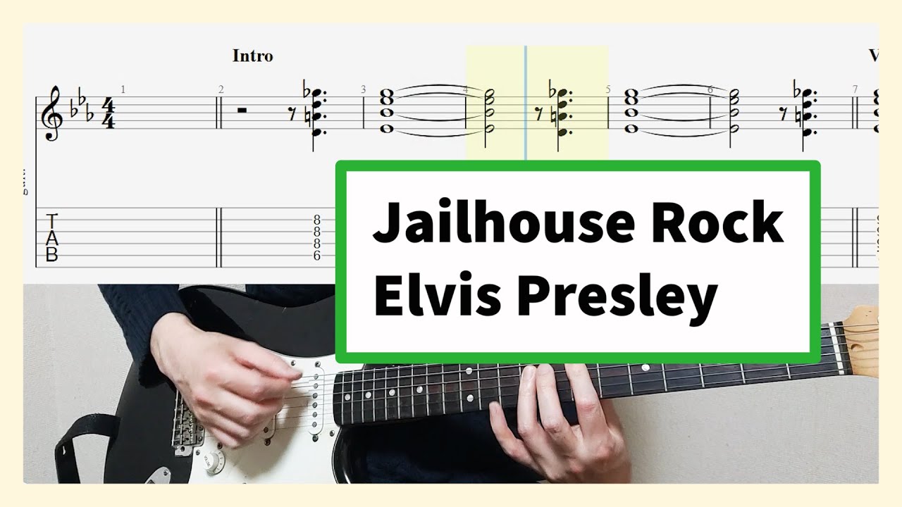 Elvis Presley - Jailhouse Rock Guitar Cover With Tab (Half-Step Down Tuning)
