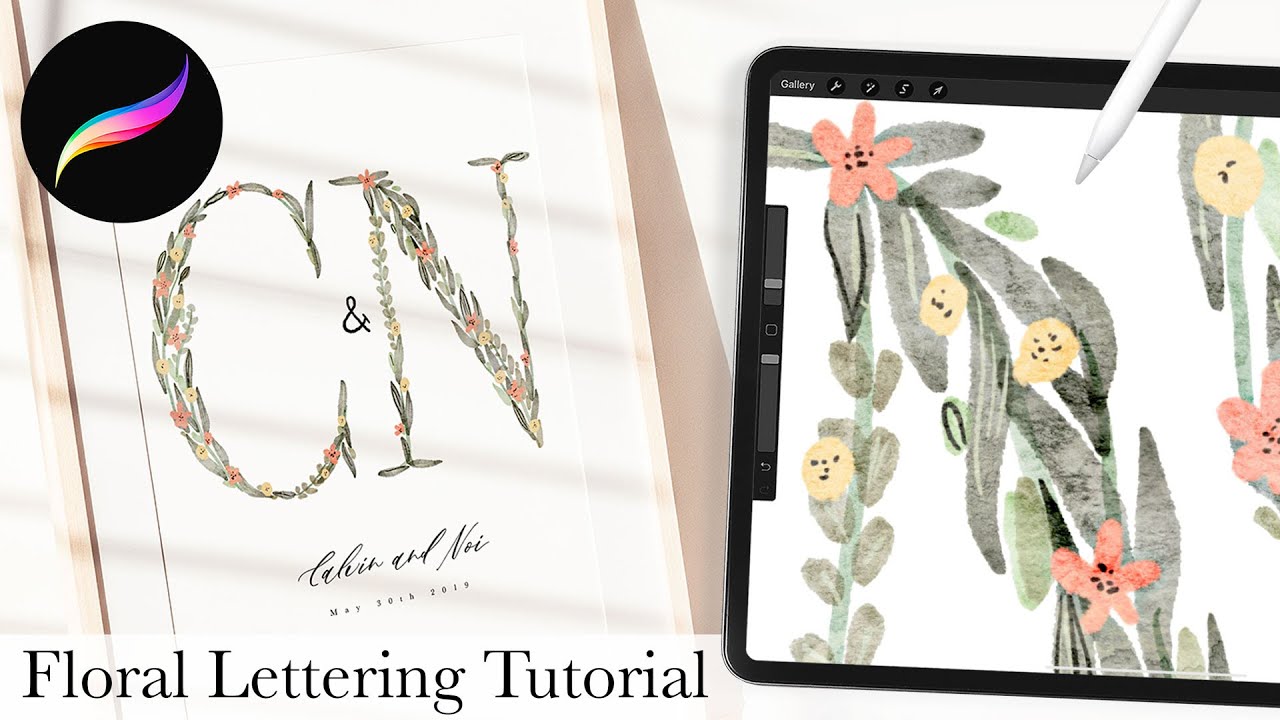 Botanical Hand lettering prints in Procreate // Watercolor floral lettering tutorial for Procreate