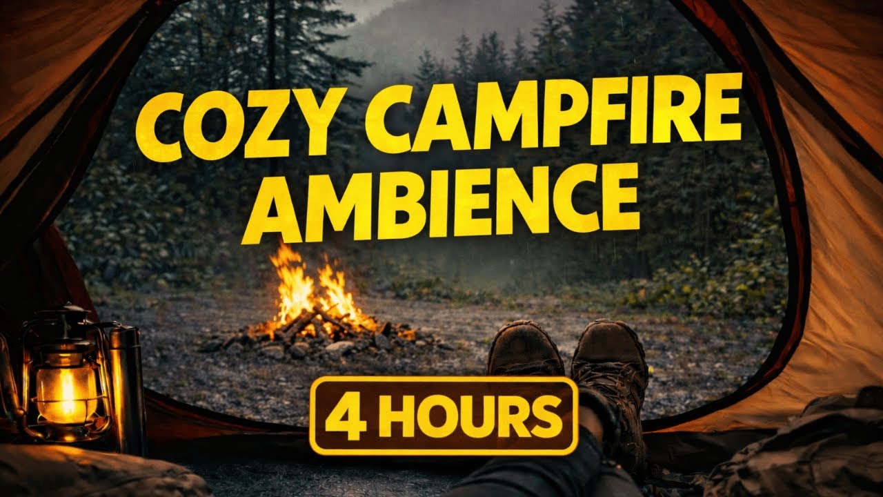 Cozy Campfire by the Tent 🔥🏕️ Rain Sounds for Sleep & Relax | 4 Hours Ambience #campfire#campinglife
