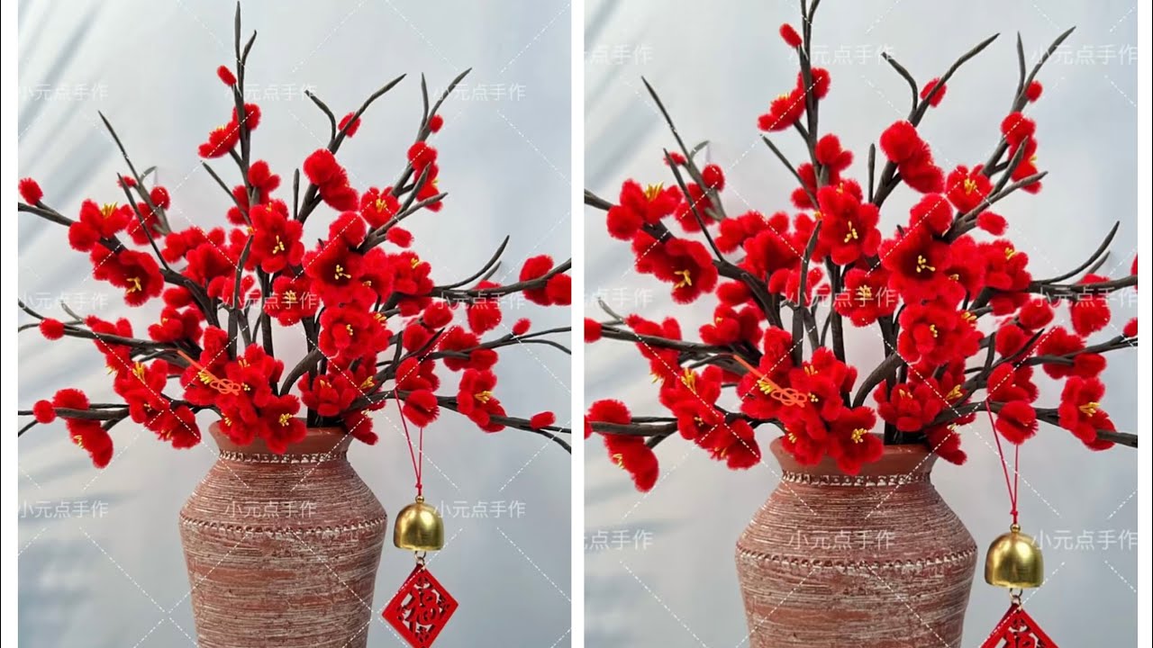 S0581 Hướng dẫn cách làm hoa mai đào bằng kẽm nhung