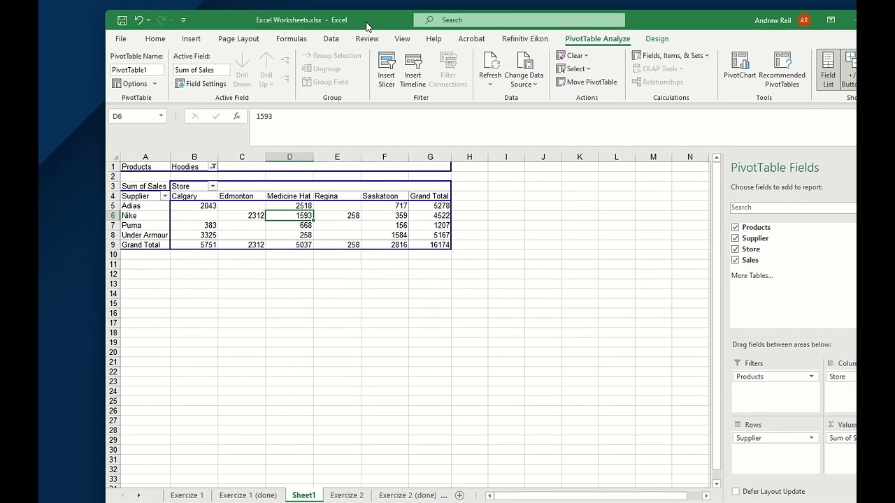 Exercize 2 pivot table with mouse on PC