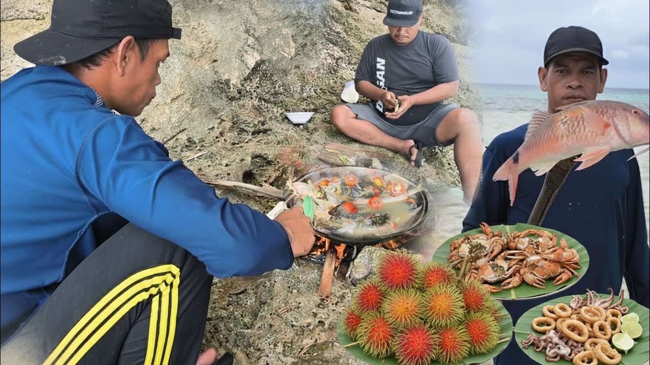 Приготовление дичи, рыбы-фугу и морепродуктов одновременно на одной сковороде.