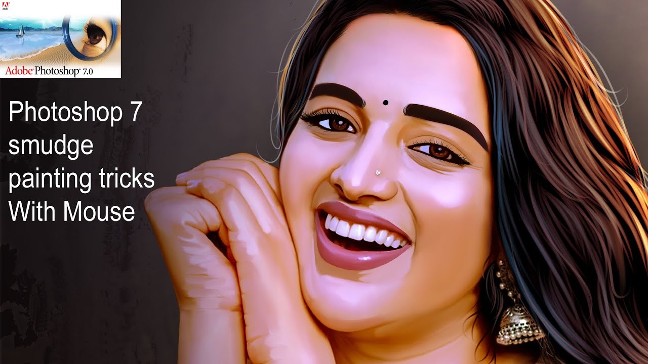 Photoshop 7.0  Digital painting Mouse work in  தமிழில் | How to make smudge Oil effect