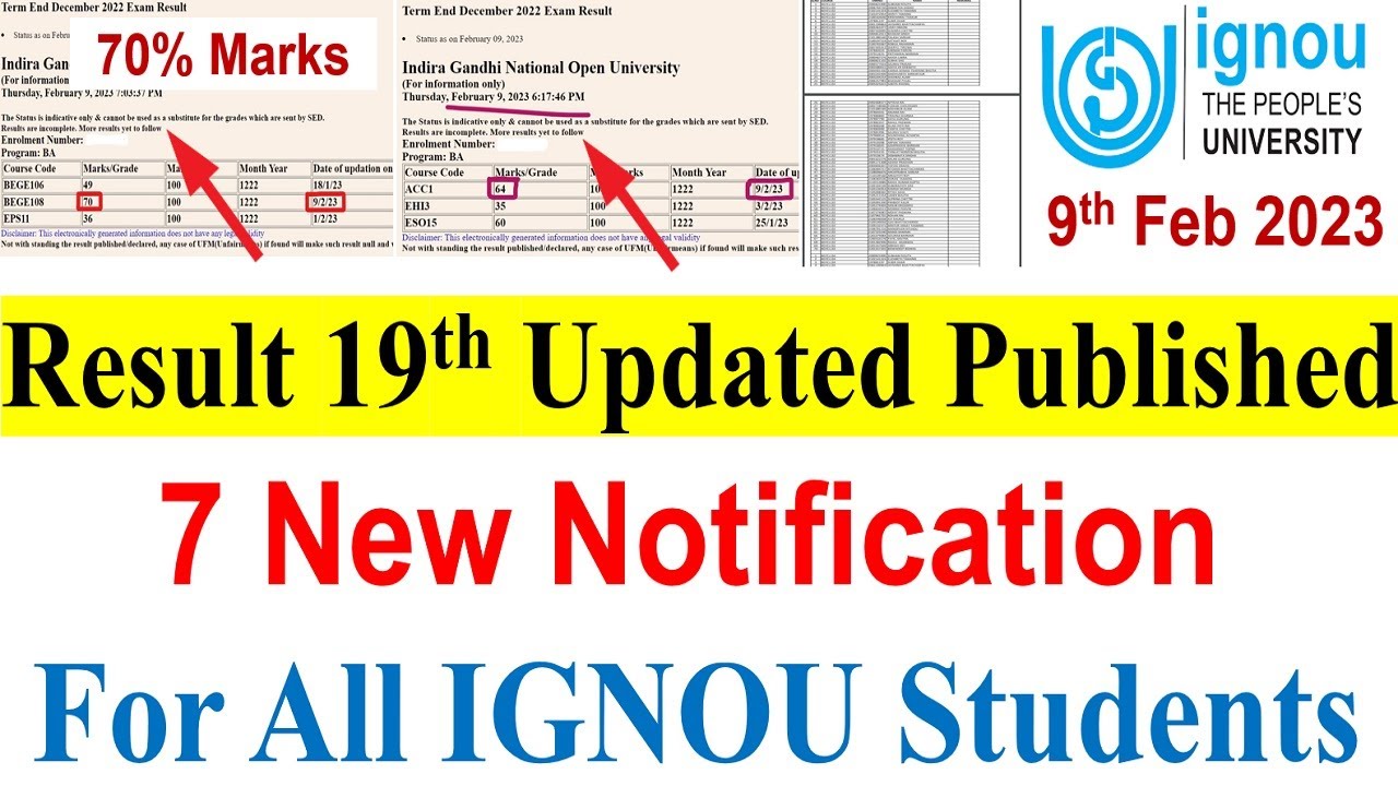 IGNOU Dec 2022 Result 19th Update Published | 7 New Notification | Important For All IGNOU Students