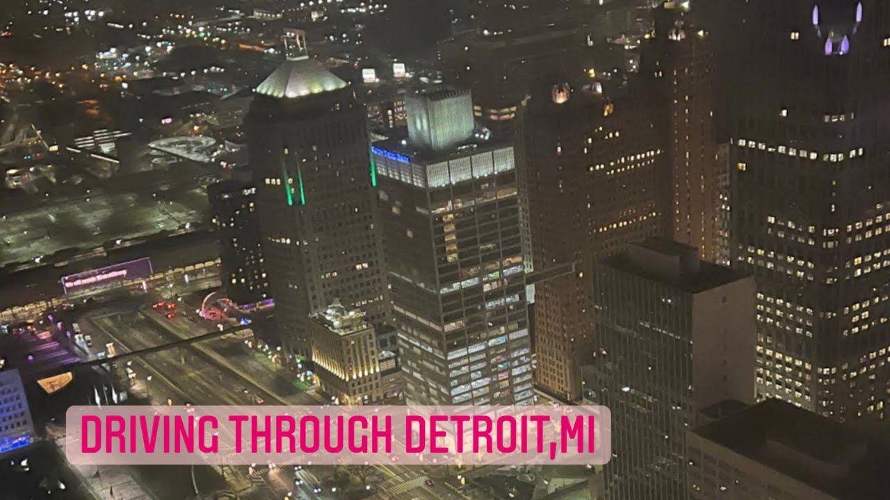Driving through Detroit, MI at night/центр Детройта ночью