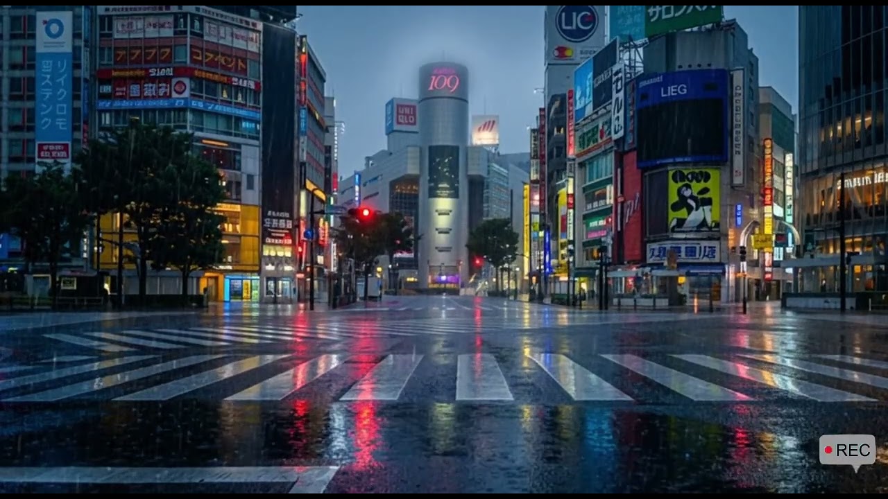 Shibuya Crossing Under Heavy Rain 🌧️ Tokyo Night Ambience | 5H30 No Music