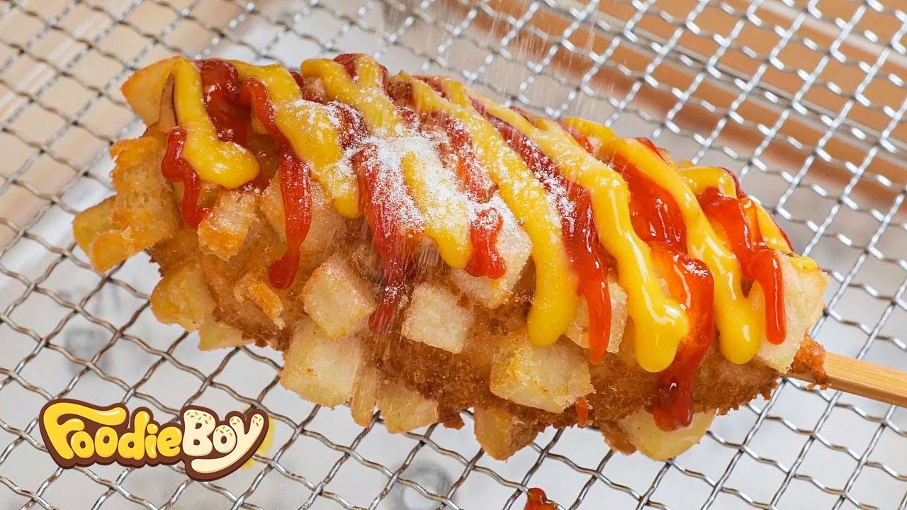 Картофельный Хот-Дог с моцареллой - Уличная еда в Корее