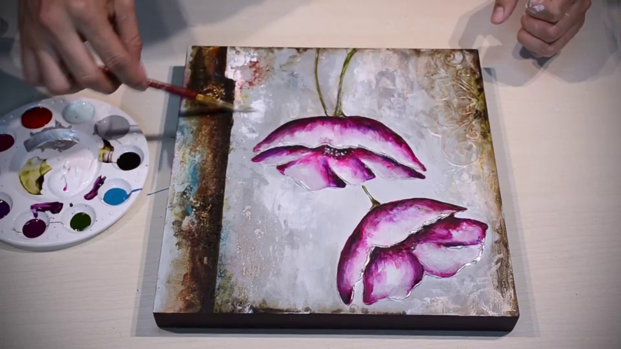 Cuadro Decorativo de Flores con Técnicas Mixtas