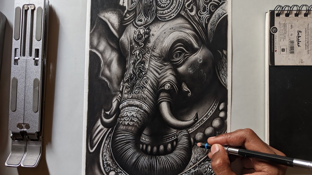 Ganesh ji charcoal pencils sketch art..🔱 step by step 