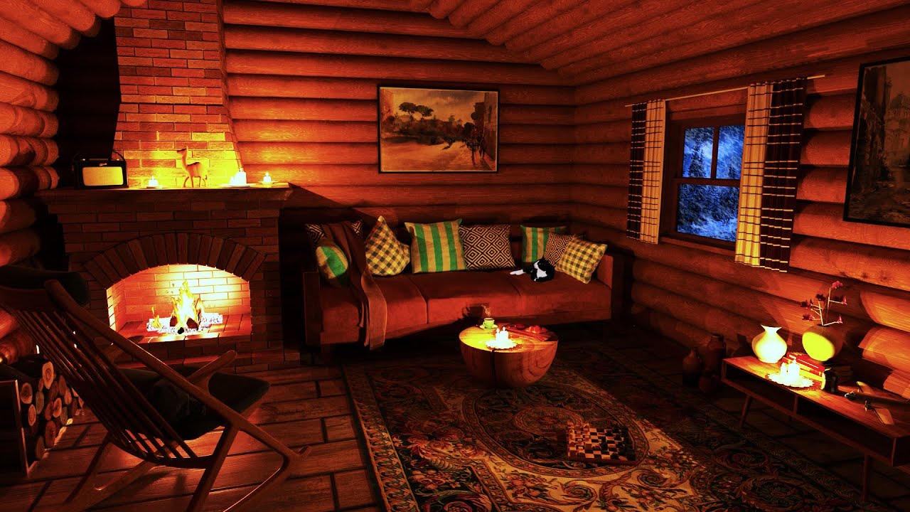 Sleep in a Cozy Winter Cabin with Blizzard and Fireplace Sounds for Sleep