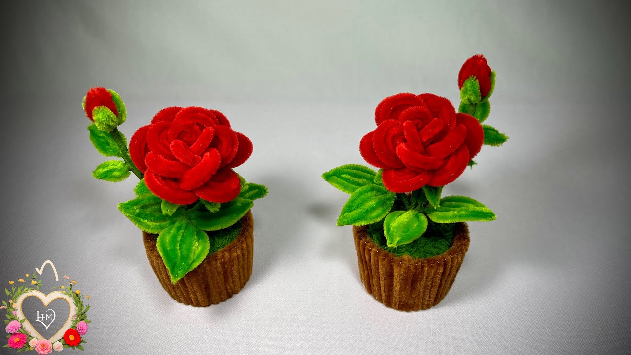 Cách làm chậu Hoa Hồng Mini bằng kẽm nhung - How to make a Mini Rose Pot Valentine's gift ! #hms2
