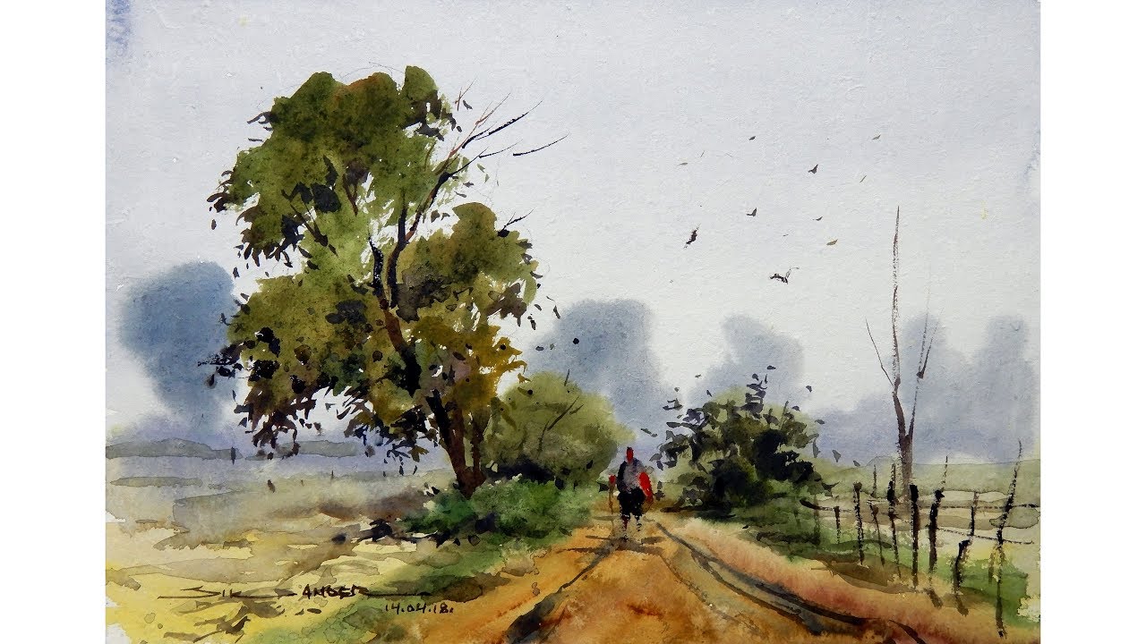 easy watercolor landscape for beginners by sikander singh chandigarh india