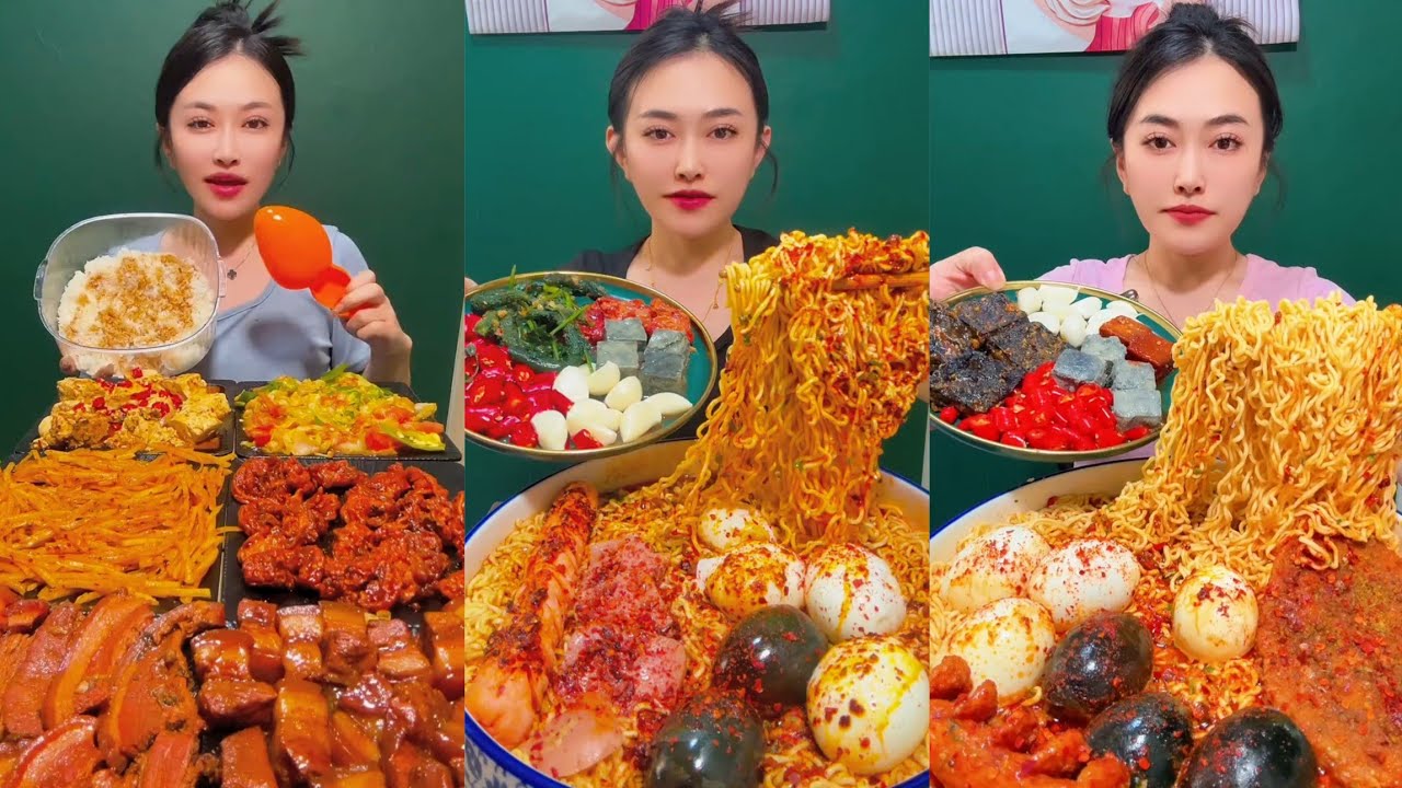 Mukbang Challenge Eating Rice 🍚with food Spicy 🔥🥵 Noodles 🍜 🍖🥓Meat#cook #noodles #delicious #noodles