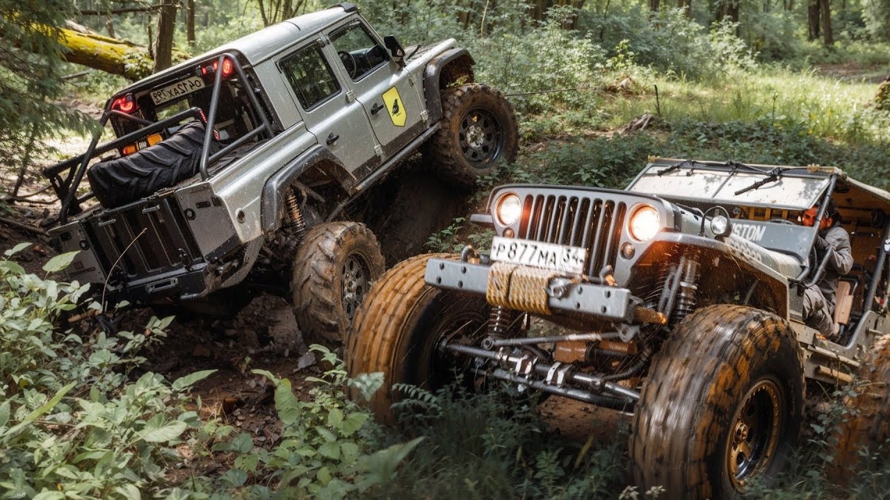 Борис-Бритва на Мега-Defender против Willys, Rubicon, Jimny и Pajero