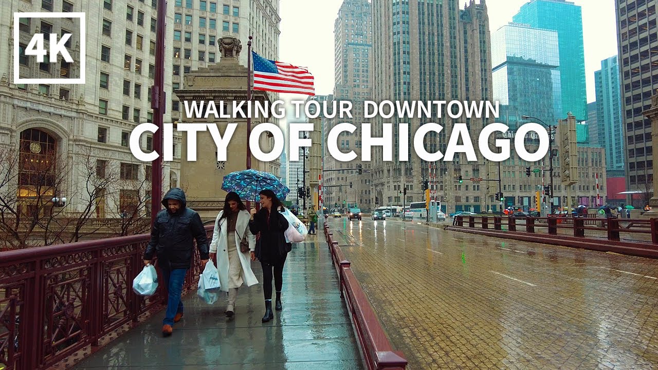 [4K] Rainy Day in Downtown Chicago, Wabash Ave, Michigan Ave, Magnificent Mile, Rain & City Sounds