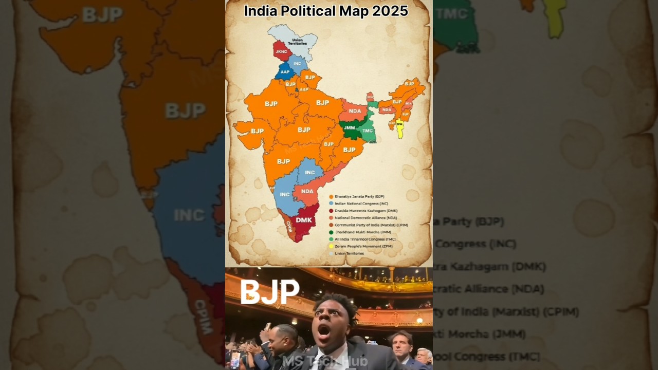 🗺️India&rsquo;s Political Map 2025 Explained 🇮🇳🗳️ | Party Power Breakdown 🗯️