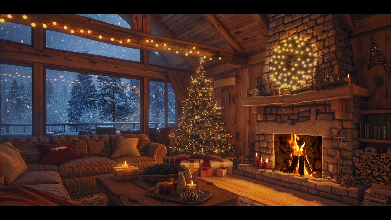 Cozy Fireplace & Soft Piano 🎄 Relaxing Holiday Ambience with Gentle Snowfall