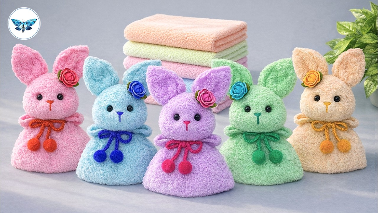 Всего 10 минут! 🐰 Зайка из полотенца/салфетки с сюрпризом 🍬🍭🍫 Без выкройки!