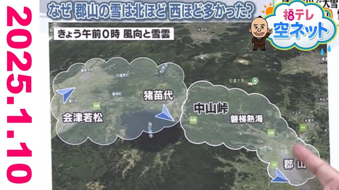 【郡山で積雪　市内で雪の量が違ったのはなぜ！？】福テレ空ネット（2025年1月10日放送)