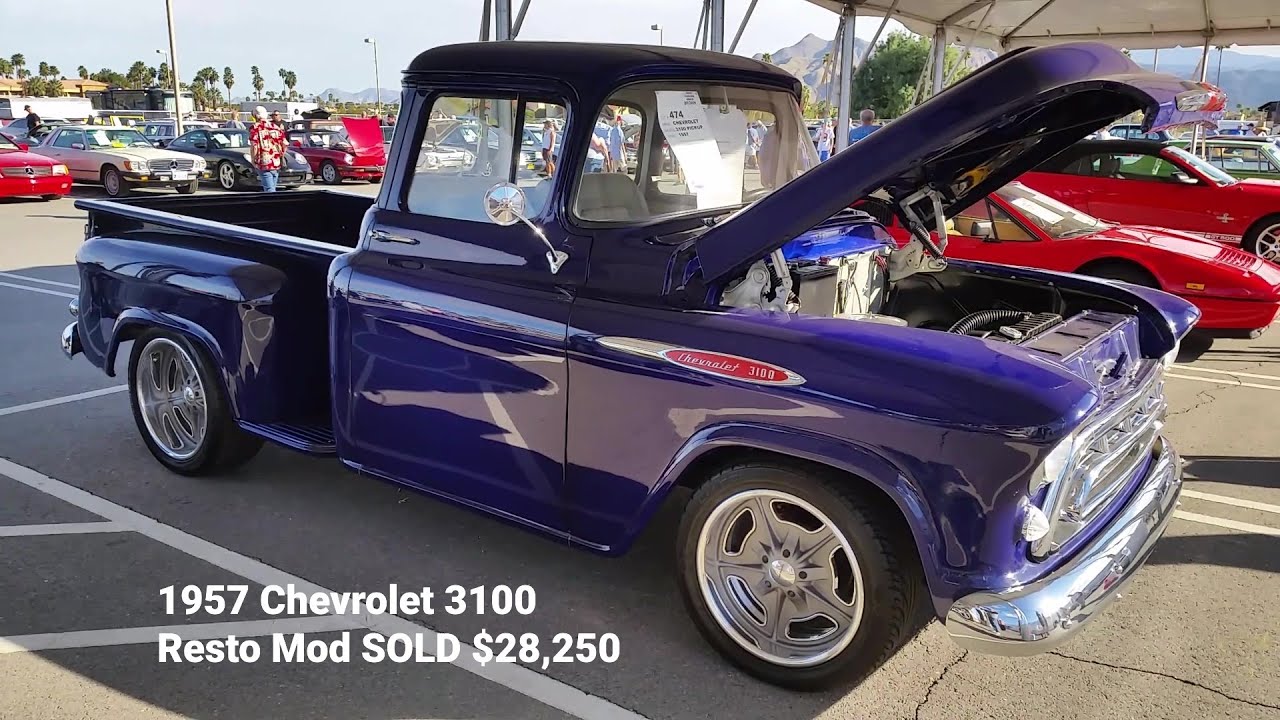 1957 Chevy 3100 Pickup SOLD $28,250 Auction Resto Mod 57 Chevrolet Lowered Truck 350 V8 Restored 10