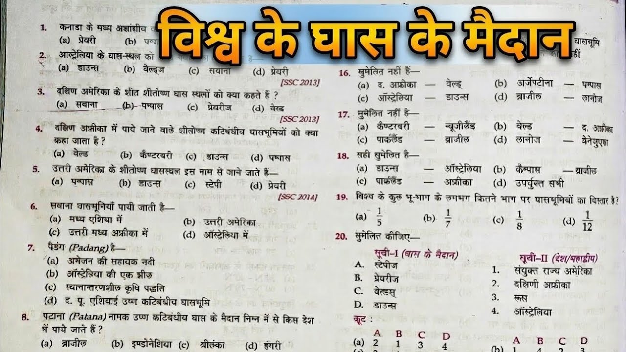 विश्व के प्रमुख घास के मैदान | Grasslands of the World | Geography for SSC, Railway, BPSC, State PCS