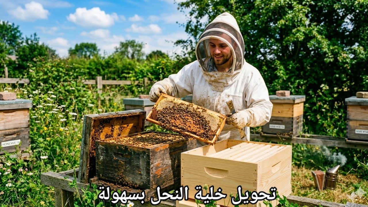 طريقة تحويل خلية النحل من صندوق قديم أو مهترئ إلى صندوق جديد بسهولة
