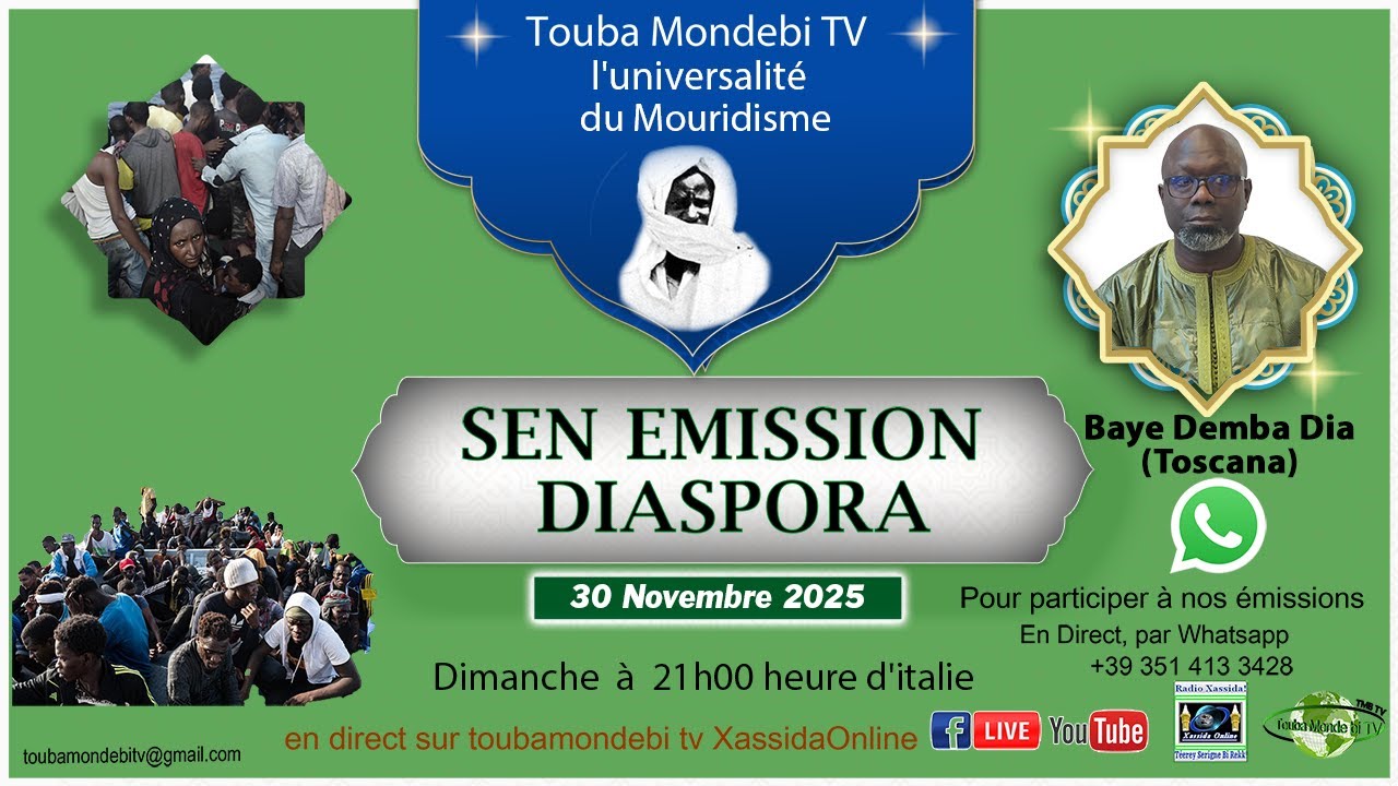 Sen &Eacute;mission Diaspora sur la Radio Xassida online ToubaMondebi Touba Italie le  30 Novembre 2025