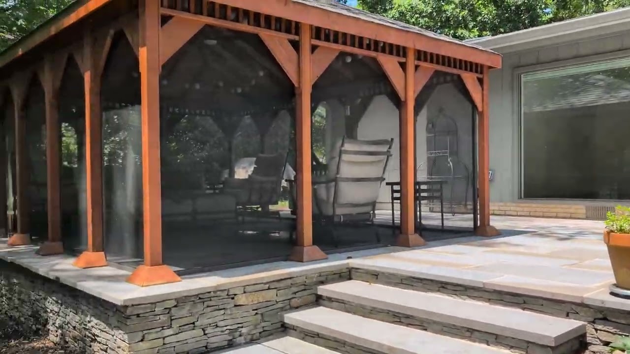 Flagstone Steps Leading to Patio with Outdoor Structure