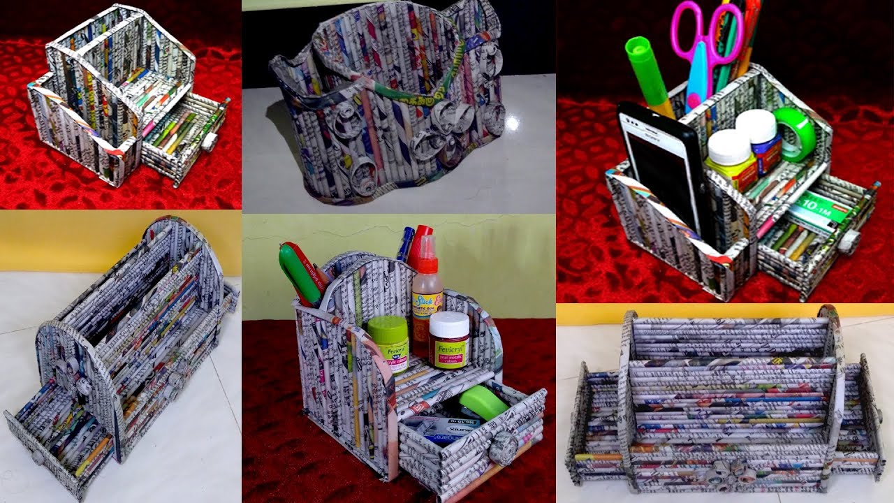 4 Useful Desk Organizer Ideas Using Newspaper | Best out of waste | DIY