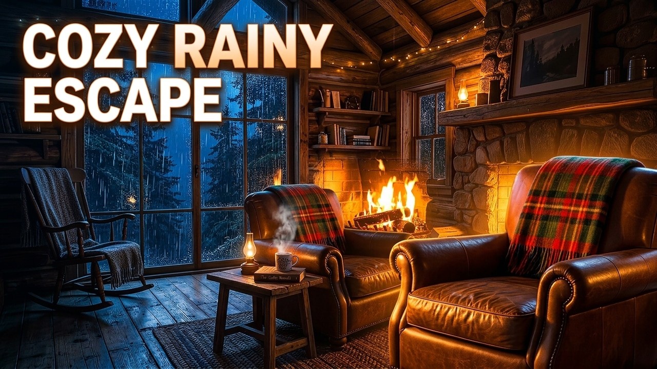 Cozy Armchair by the Fire | Rainy Cabin Night Ambience