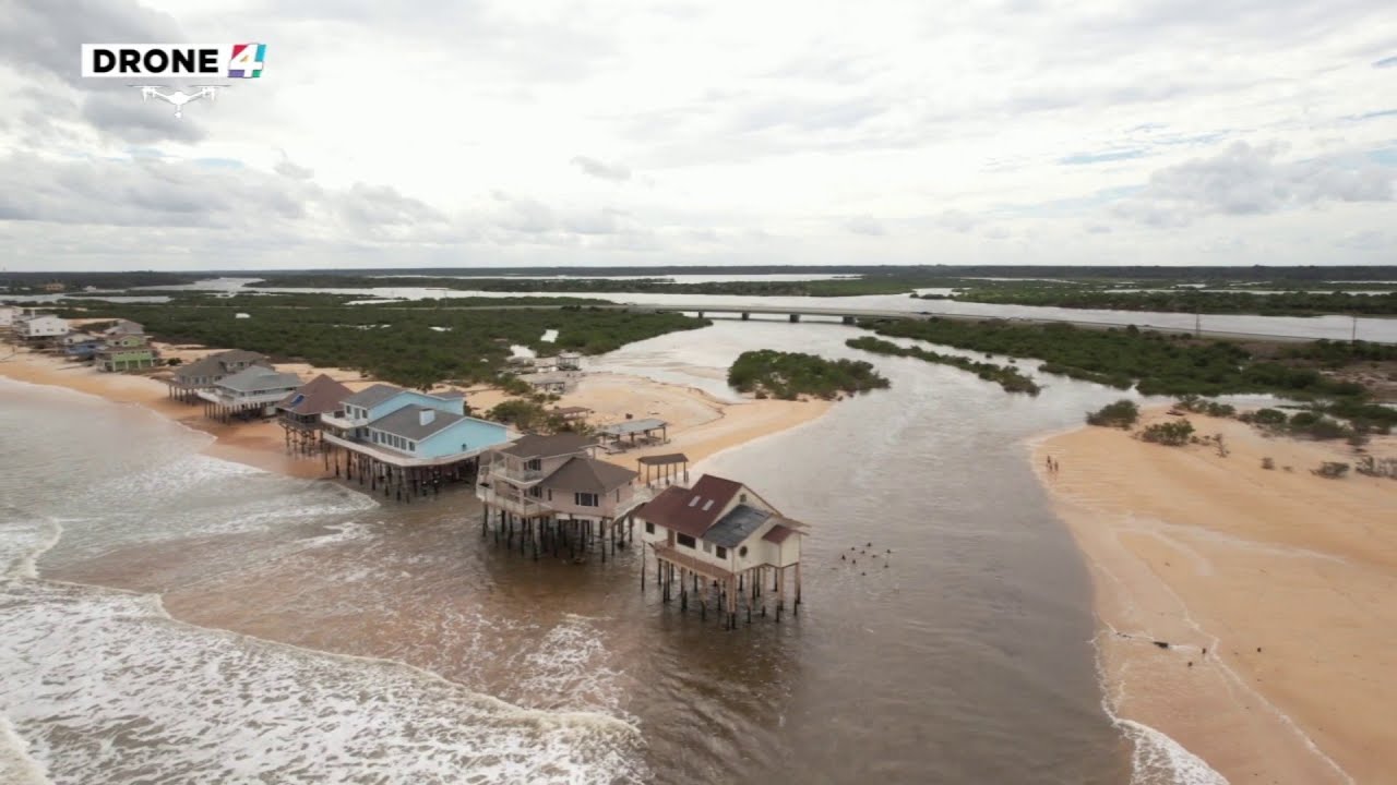 AERIAL FOOTAGE: Sky 4 drone flies over Summer Haven breach after Nicole.
