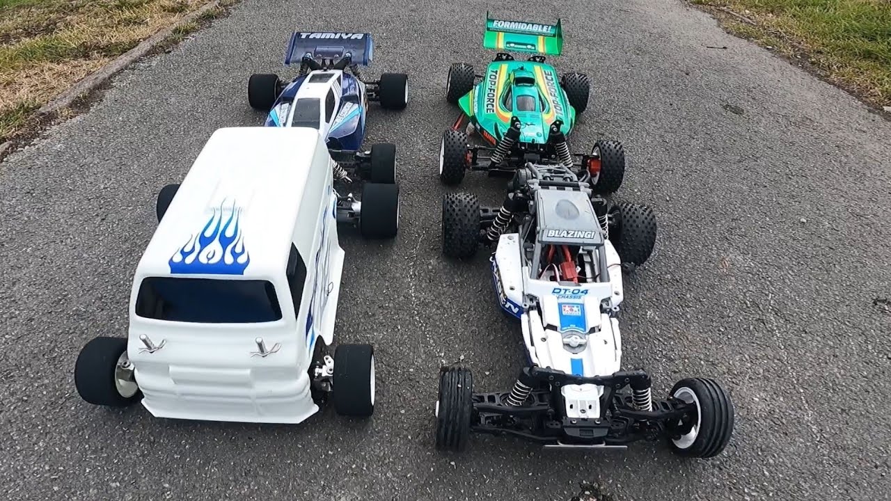50mph Tamiya buggy speedrun shootout! TL01, TT02, Top Force, DT04, Lunchbox, RC brushless mayhem!