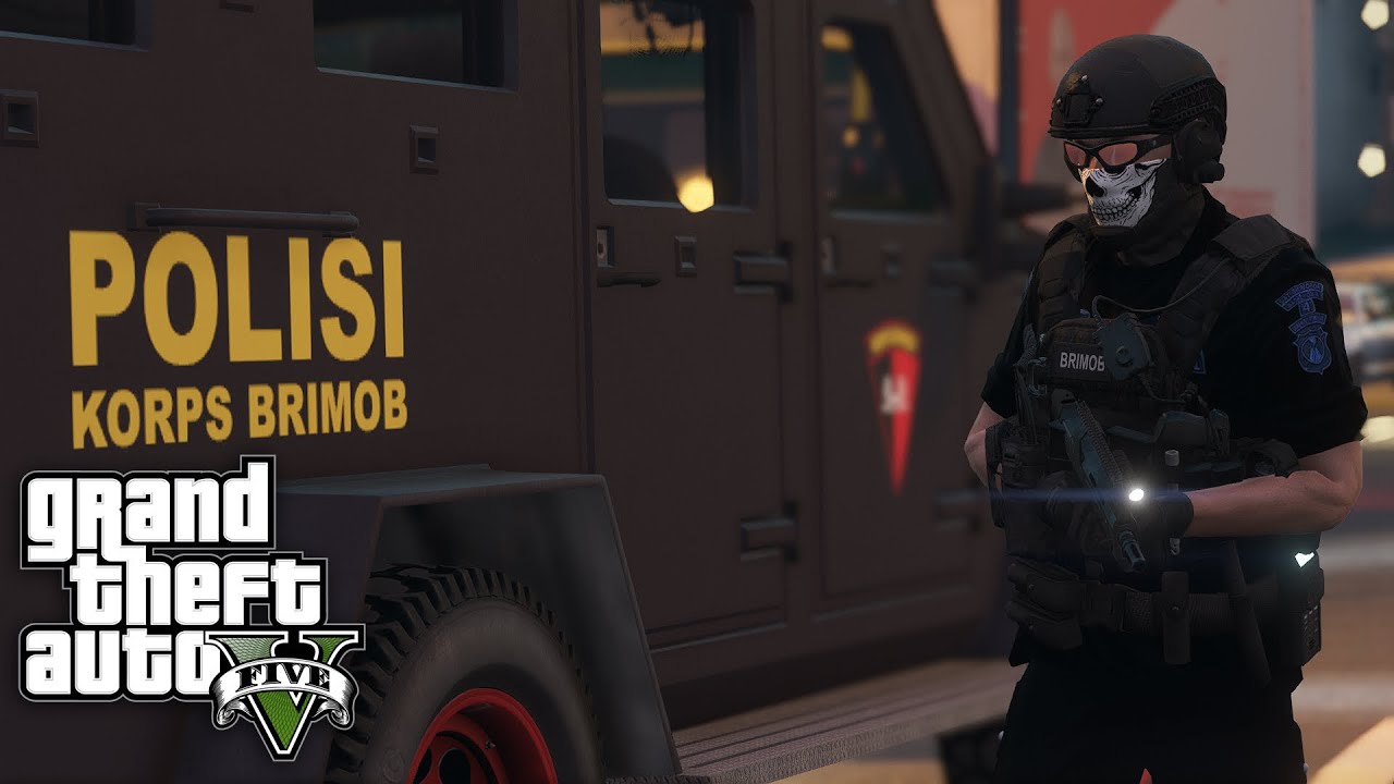 Brimob Patroli Malam Tangani Perang Geng! GTA 5 Mod Polisi Indonesia