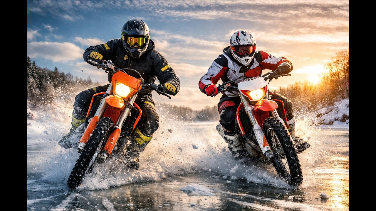 Siim and Riho Riding on a Frozen River