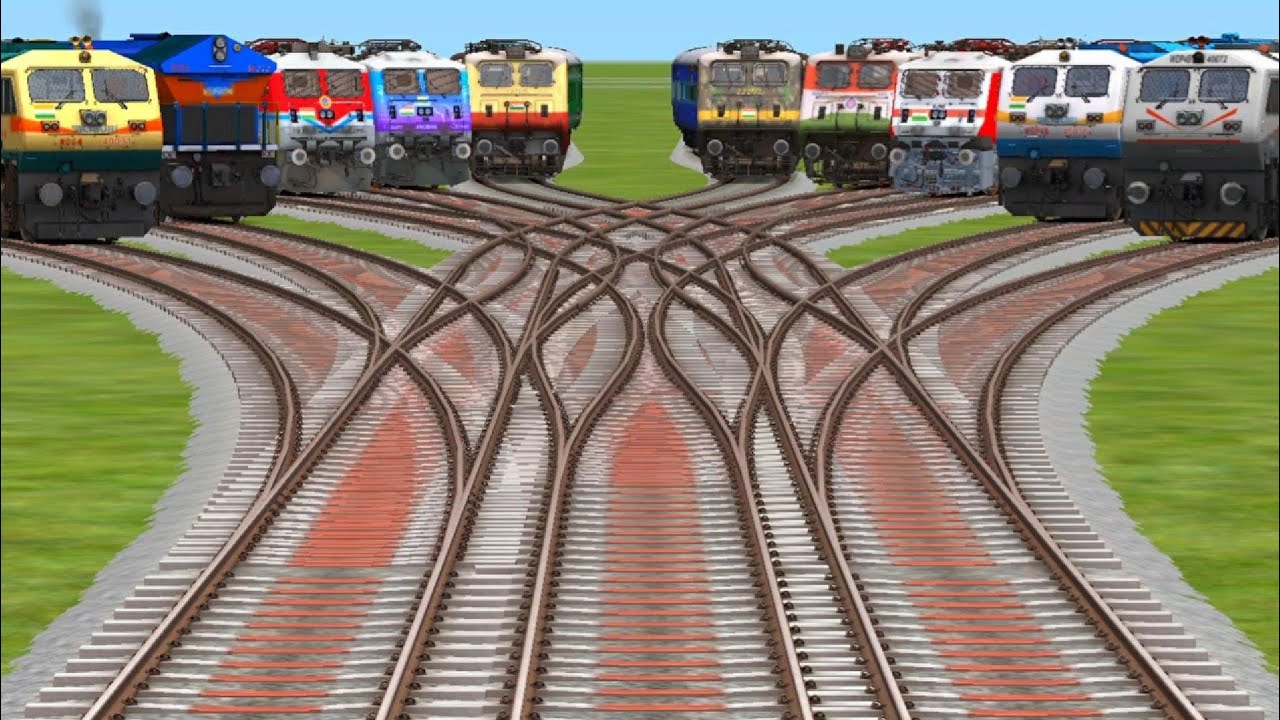 10 trains locomotive ground railway station and electri forest route change running fast over bridge