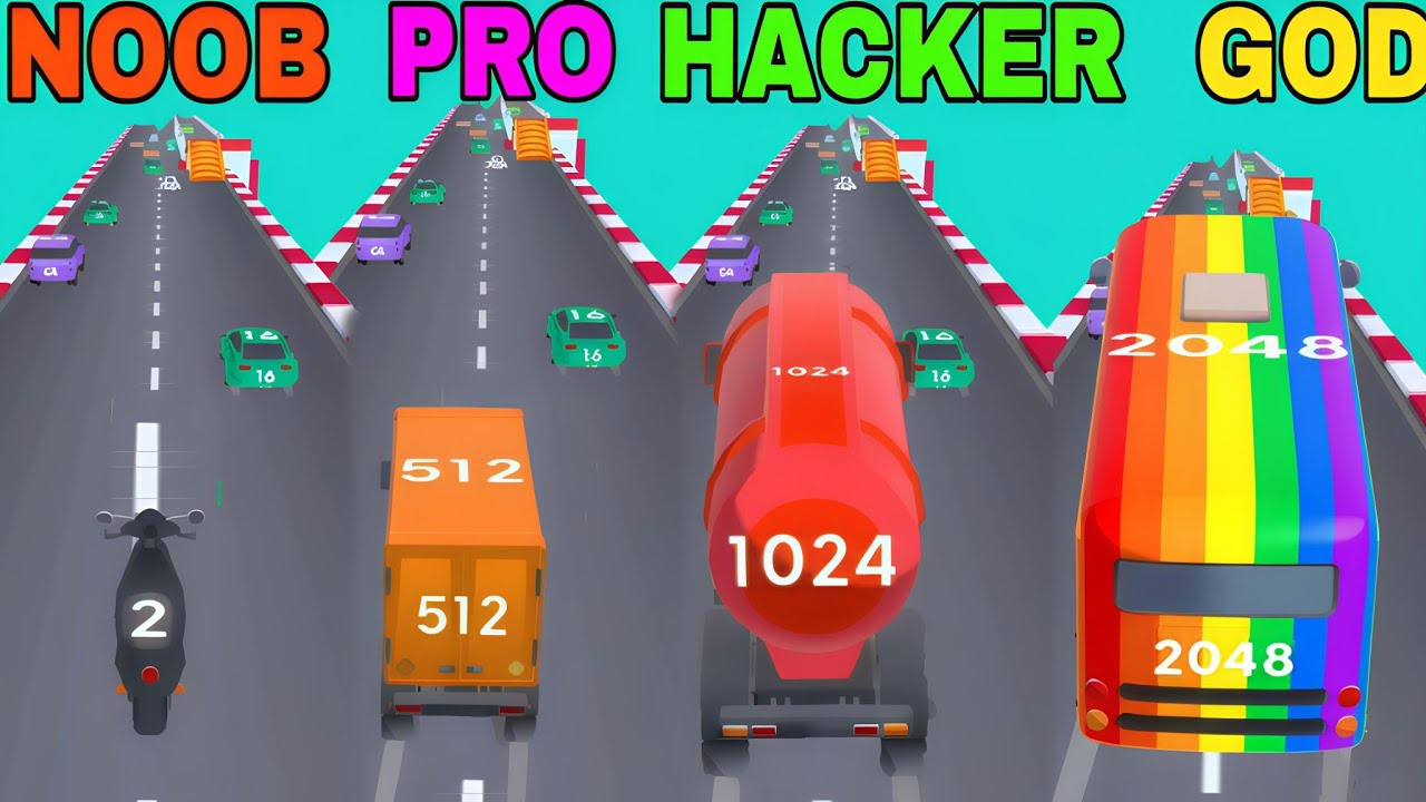 Amazing Gameplay ★★★NOOB VS PRO VS HACKER VS GOD in 2048 Race