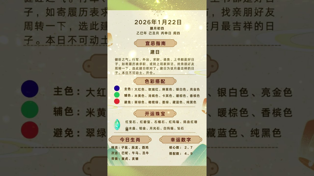 1/22/2026建日超旺！外出求財求職必選這天