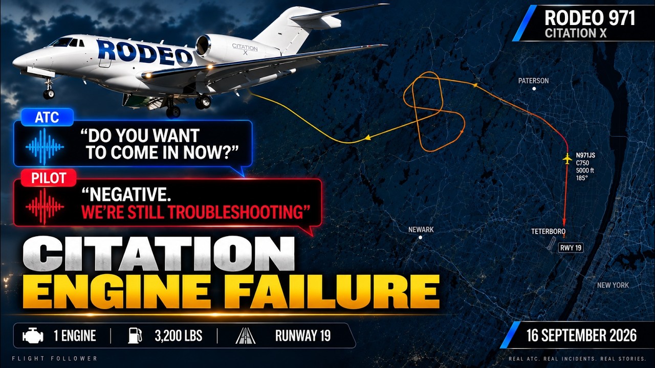 (16 SEP 26) Right Engine Failure Inbound to Teterboro &mdash; Citation 971&rsquo;s Calm Emergency | Real ATC