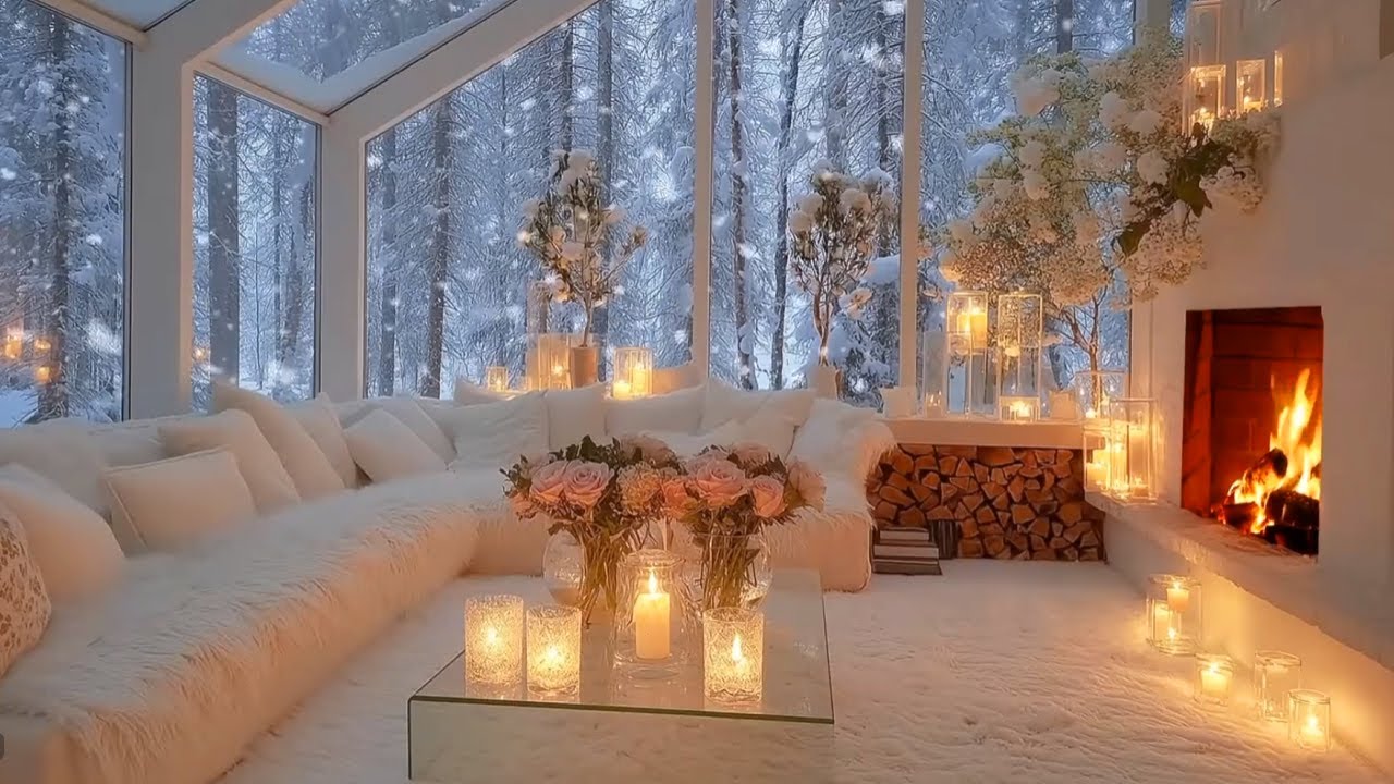 Cozy Log Cabin Blizzard Ambience, Crackling Fireplace and Snowstorm for Studying & Relaxing