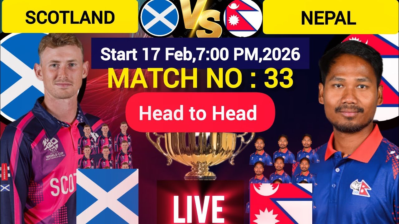 ICC MENS T20 WORLD CUP 2026 Scotland vs Nepal/scor vs Nep Match no 33 Both team best Playing 11/live