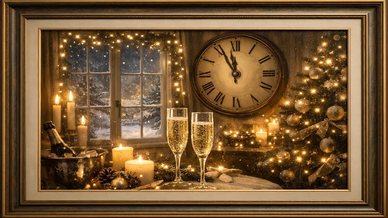Cozy New Year’s Eve Framed Artwork for TV | Candlelight, Snowfall & Midnight Magic | NYE TV Frame