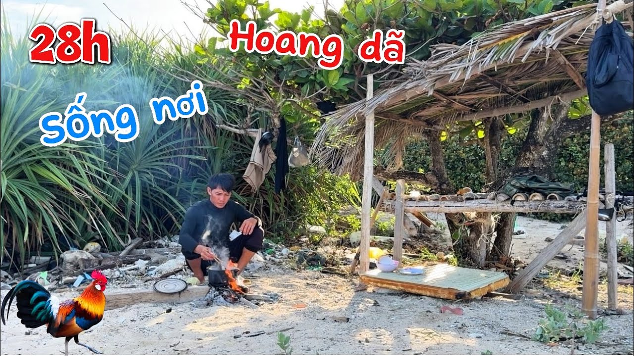 Trải nghiệm Cắm trại trên hòn cỏ ống 28h săn tìm thức ăn đặt bẩy gà rừng | 2 day camping survival