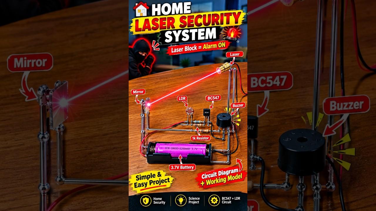 Home Laser Security System Project | Laser Alarm Using BC547 & LDR #alarmsystem