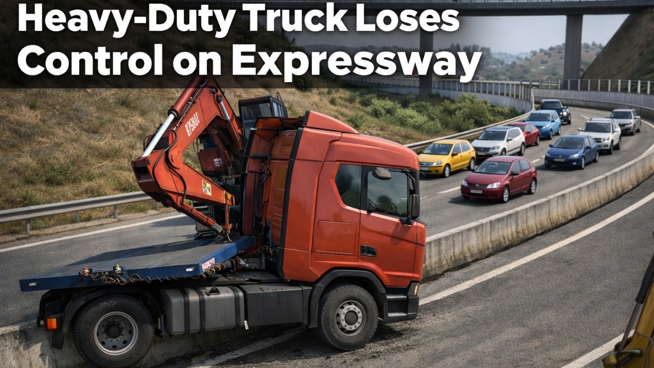 Heavy-Duty Truck Loses Control on Expressway