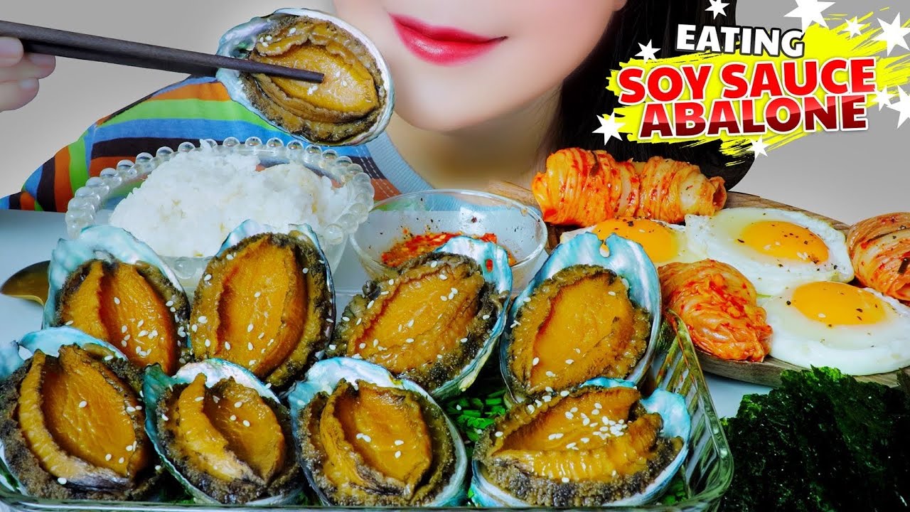ASMR SOY SAUCE MARINATED ABALONE KIMCHI FRIED EGGS EATING SOUNDS | LINH-ASMR