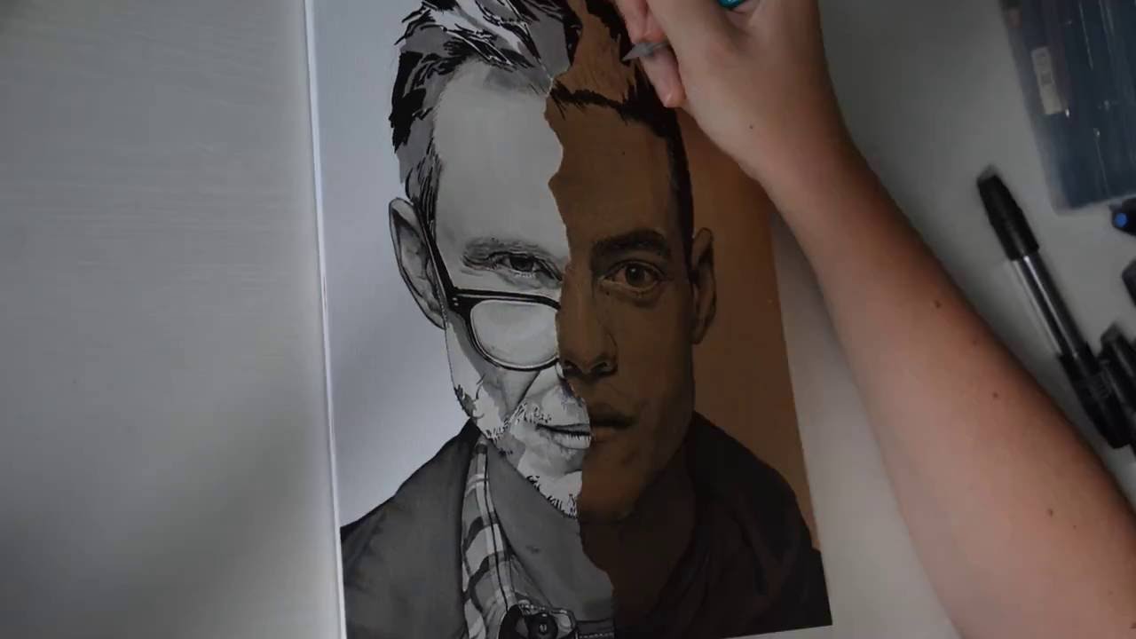 Drawing Mr. Robot / Elliot Alderson  - Rami Malek and Christian Slater Portrait Art Timelapse